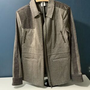 CAbi Brown and Cream Houndstooth Zip Jacket